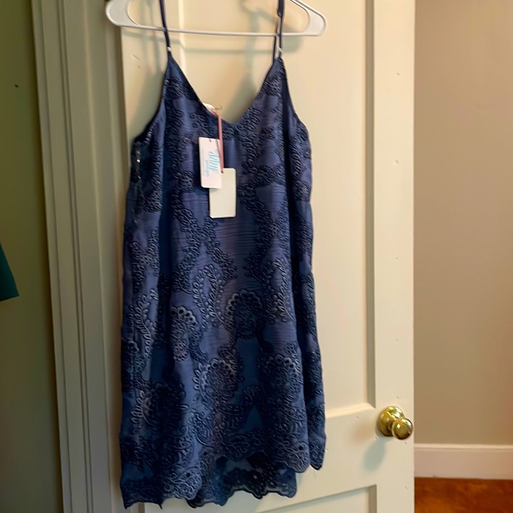 Entro Indigo Embroidery Dress - Blue Door Boutique